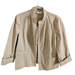 Chico's Woman Size L (chico 2) Patchwork Fabric Ribbon Trim Lined Jacket Pockets